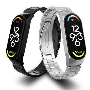 샤오미호환 mi band 3 4 5 6 용 금속 스트랩 7 스테인레스 스틸 버클 스마트 시계 교체 팔찌 액세서리