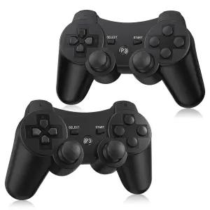 PS3용 인위에 2팩 무선 컨트롤러 Playstation 3와 호환 충전 케이블 2개(블랙)
