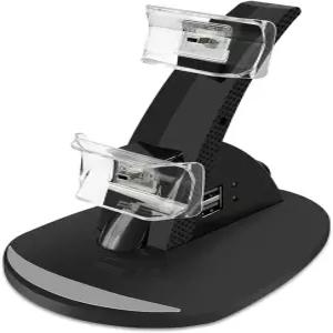 VSEER PS3 컨트롤러 충전기 듀얼 콘솔 충전 도킹 스테이션 스탠드 LED 표시등 포함 검은색