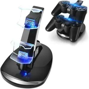 듀얼쇼크 3 충전 2티어 도킹 스테이션 스탠드 및 LED 표시등이 있는 USB PS3 케이블 포트 2개와 호환되는