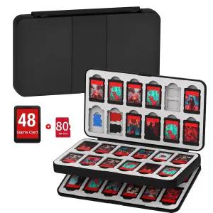 QuoLumPIA 48 게임 카드 케이스 닌텐도 스위치 2/OLED/스위치 라이트 스토리지 및 80 마이크로 SD 블랙