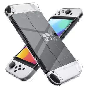 개선된 버전 닌텐도 스위치 OLED 2021용 도킹 가능한 클리어 케이스 팬플 보호 커버 및 조이콘 컨트롤러 -