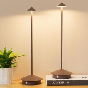 Aoceley 2팩 6000mAh 충전식 LED 테이블 램프 무선, 메모리 기능이 있는 3000K-6000K 스텝리스 디밍 터치 램프, 야외용 방수 알루미늄 조명 / 바 레스토랑 파티오(러스트)