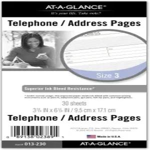 AT-A-GLANCE 데이 러너 전화 및 주소 페이지 리필 루즈 날짜 미정 플래너용 3-3/4인치 x 6-3/4인치 사이즈