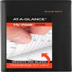 AT-A-GLANCE 2026 예약 북 플래너 주간 리필 가능 3-1/4인치 x 6-1/4인치 포켓 사이즈 시간대 블랙