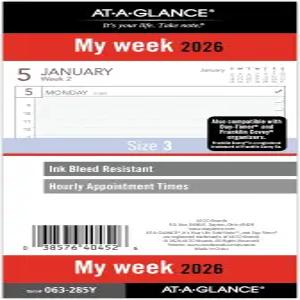 AT-A-GLANCE 2026 플래너 리필 주간 3-3/4인치 x 6-3/4인치 휴대용 사이즈 3 루즈 (063-285Y-26)