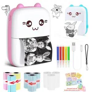 58mm 미니 휴대용 열전 사 프린터 고양이 모양 경량 무선 사진 라벨 메모 잘못된 질문 USB 케이블