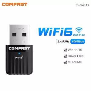 컴패스트 와이파이 6 WiFi 어댑터 미니 AX600 네트워크 카드 USB 동글 2.4GHz 클레 랜 드라이버 불필요