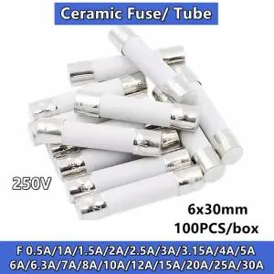 10/100PCS 세라믹 퓨즈 튜브 F 고속 6x30 250V 0.5A 2A 3.15A 4A 5A 6A 7A 8A 12A 15A 20A 25A 30A 보호