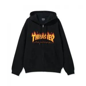 THRASHER 빅 플레임 로고 후드집업 블랙