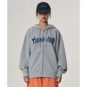 THRASHER 빅 플레임 로고 후드집업 그레이