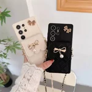 삼성 S26 울트라 S25 엣지 S24 S23 S21 S20 FE S22+ 플러스 노트 20용 3D 리본 크로스바디 카드 홀더