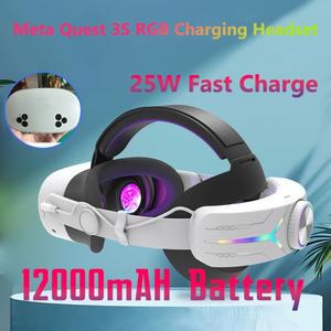 메타 퀘스트 3s VR 액세서리용 12000mAh 배터리 팩 헤드 2024 오큘러스 S RGB 엘리트 헤이로 25W 고속 충전