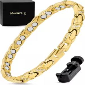 여성용 MagnetRX 초강력 마그네틱 팔찌 더블 마그넷 스테인리스 스틸 크리스탈 사이즈 조절 도구로 길이