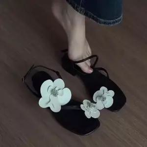 팽블몰 여자 여름 밴드 진가죽 통굽 일자 스트랩 샌들 양가죽 오픈토 HO2