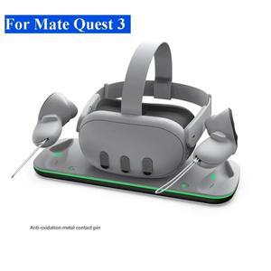 메이트 퀘스트 3용 VR 헤드셋 충전 독 듀얼 컨트롤러 접촉식 스탠드(LED 조명 포함) 오큘러스 스테이션