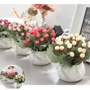 인조화분 베이비로즈 주전자 화분 조화 인테리어 인조꽃 1P