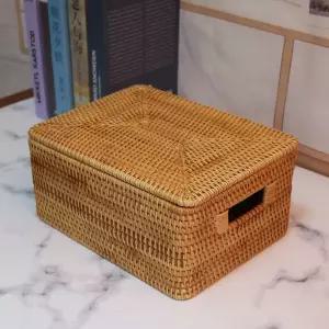 등나무 보관함 뚜껑 손잡이 36x26x16cm 바구니 핸드메이드 수제 D형