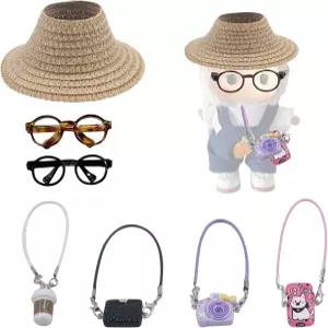 라부를 위한 7가지 PCS 인형 액세서리 세트 미니 안경 카메라 휴대폰 밀짚 모자 및 컵 15cm/17cm 플러시