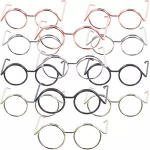 NUOBSTY 20Pcs 미니 인형 안경 금속 와이어 림 클리어 렌즈 원단 드레스업 의상 액세서리 DIY 공예
