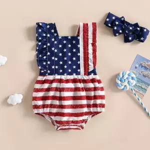 Citgeett 여름 독립 기념일 복장 민소매 Backless Ruffle Bodysuit 머리띠 의류 세트