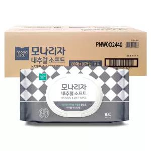 모나리자 내추럴 소프트 물티슈 캡형 100매 x 10개 무자극 부드러운원단 가성비 안심물티슈