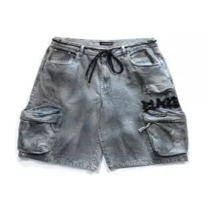 [블랙블론드]BBD Graffiti Logo Dirty Washing Cargo Shorts (Vintage Blue)