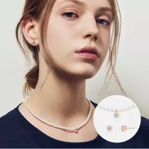 갤러리아 레네 스털링 실버 로즈 비드 네크리스+이어링 SET A241SN9191RPA