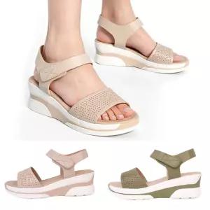 KB-DB3207 / 펀칭원단 6CM 트랜드 통굽 웨지힐스트랩샌들 여성샌들