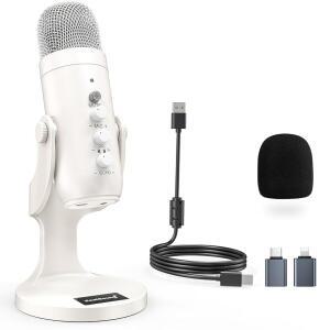 ZealSound USB 마이크, 휴대폰 PC PS5용 퀵 음소거 노이즈 캔슬링, 게인 컨트롤이 있는 게이밍 스트리밍 보컬 녹음용 에코 모니터 볼륨 조절 ASMR 팟캐스트 비디오