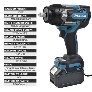 makita 18V 브러시리스 전기 렌치 무선 드릴 스크루 드라이버 고 토크 공구 충전식 밀기울