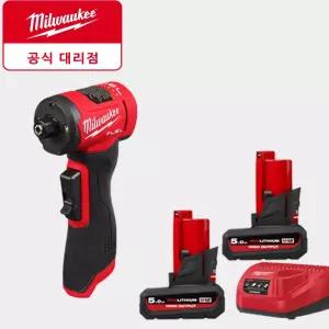밀워키 직각 다이그라인더 12V 전동 무선 충전공구 M12 FDGA2-502 배터리(5.0) 2개 세트