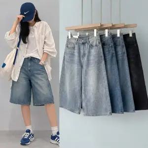 다올샵 여성 버뮤다 데님팬츠 8부 와이드 반바지 루즈핏 데일리 청반바지