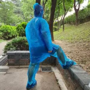일회용 전신 비옷 바지 비닐 우비 투피스 세트
