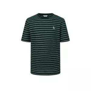 TAG가 119000원헤지스 남성 25SS AIRY TWILL 그린 트윌조직 스트라이프 반팔 티셔츠 HZTS5B505E3 467555