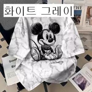 빈티지 만화 프린트 루즈핏 코튼 캐주얼 라운드넥 반팔 패셔너블 티셔츠 미키 마우스