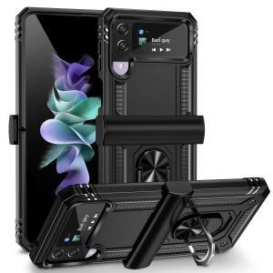 Zflip4 하드 갑옷 휴대폰 케이스  갤럭시 Z 플립 4 5G Flip3 3 가을 보호 손가락 링