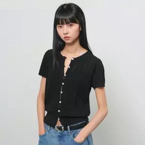 WOMAN 펀칭 스캘럽 하프 가디건 [BLACK] / GF2LKC535