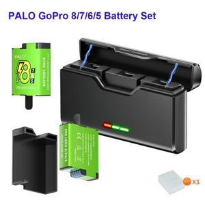 GoPro 8 7 Hero 6 5 배터리 팩 + 3 슬롯 LED  C 충전 카드 보관함 정리함 Go 1800mAh 카메라 Bateria