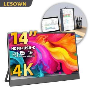 LESOWN 11.6 14인치 4K 추가 모니터 3840x2160 IPS 엣지 디스플레이 휴대용 미디어 플레이어 Xbox 시리즈 X