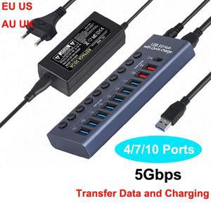 USB 3.0 허브 소켓 스위치 4 6 10 포트 집중 장치 멀티 탭 도킹 스테이션 충전기 전원 공급 유형 C