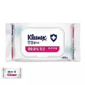 휴대용물티슈 크리넥스 안심 물티슈 캡형 휴대용 물휴지 60매 4P