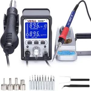 IHUA 995D 2 in 1 열풍 재작업 및 납땜 언 스테이션 3 메모리 대형 LCD 화면 디스플레이 냉기열기 변환