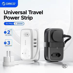 ORICO EU 플러그 전원 스트립(2AC 3USB 포트  1.1M 연장 케이블 포함) 가정용/여행용 5-In-1Travel 스마트