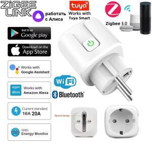 Tuya ZigBee 3.0 EU 스마트 WiFi 플러그 소켓 16A/20A 전원 모니터 타이머 기능 원격 앱 음성 제어 Google