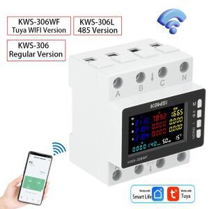 AC 85-290V 80A Tuya WIFI 스마트 회로 차단기 삼상 4 선 레일 전압 측정기 KWH 전력 에너지 APP 원격 제어