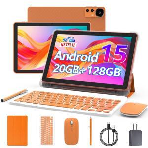CUPEISI Android 15 태블릿 10인치 20GB RAM 128GB ROM/2TB 확장형 2 0GHz 쿼드코어 프로세서 1280*800 HD 화면 5G WiFi6 BT5 0 키보드 케이스 마우스 스타일러스 1개 중 2개 와이드바인 L1 오렌지