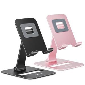 Nulaxy 2 팩 듀얼 접이식 휴대폰 스탠드 책상용 완전히 조절 가능한 홀더 17 16 15 14 13 12 11 스위치 모든 블랙 로즈 골드와 호환됩니다
