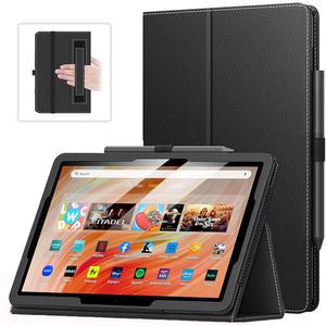 완전히 새로운 Amazon Fire HD 10 Plus 태블릿(13세대/11세대 / 출시)에 맞는 케이스 자동 웨이크/슬립 기능이 있는 슬림 접이식 스탠드 커버 블랙