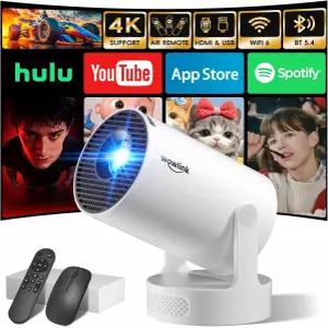 [앱 내장 및 2026 업그레이드] WiFi 6 Bluetooth 5.4 지원 4K 1080P 오토 키스톤 180° 회전 프로젝터